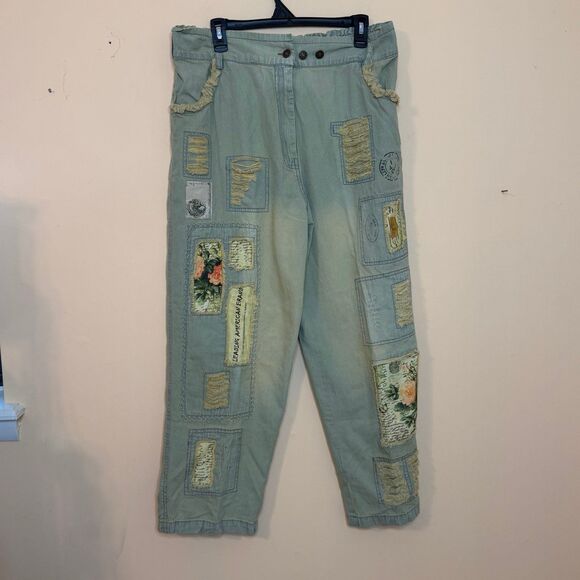 POL the paper lace women’s baggy jeans patchwork street style 1X vintage boho - Picture 2 of 8